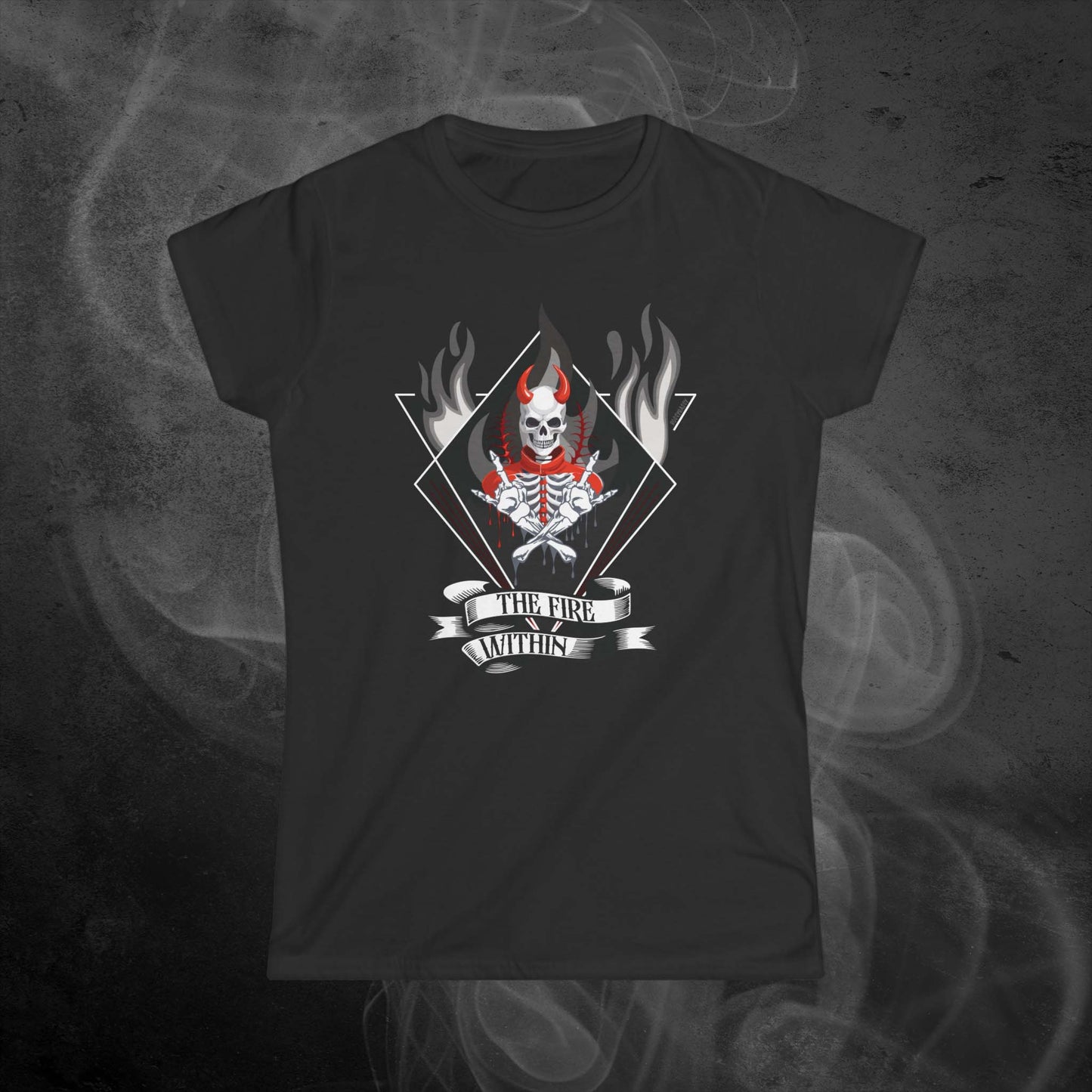 black-women-fitt-shirt-with-evil-skeleton-print-with-text-the-fire-within
