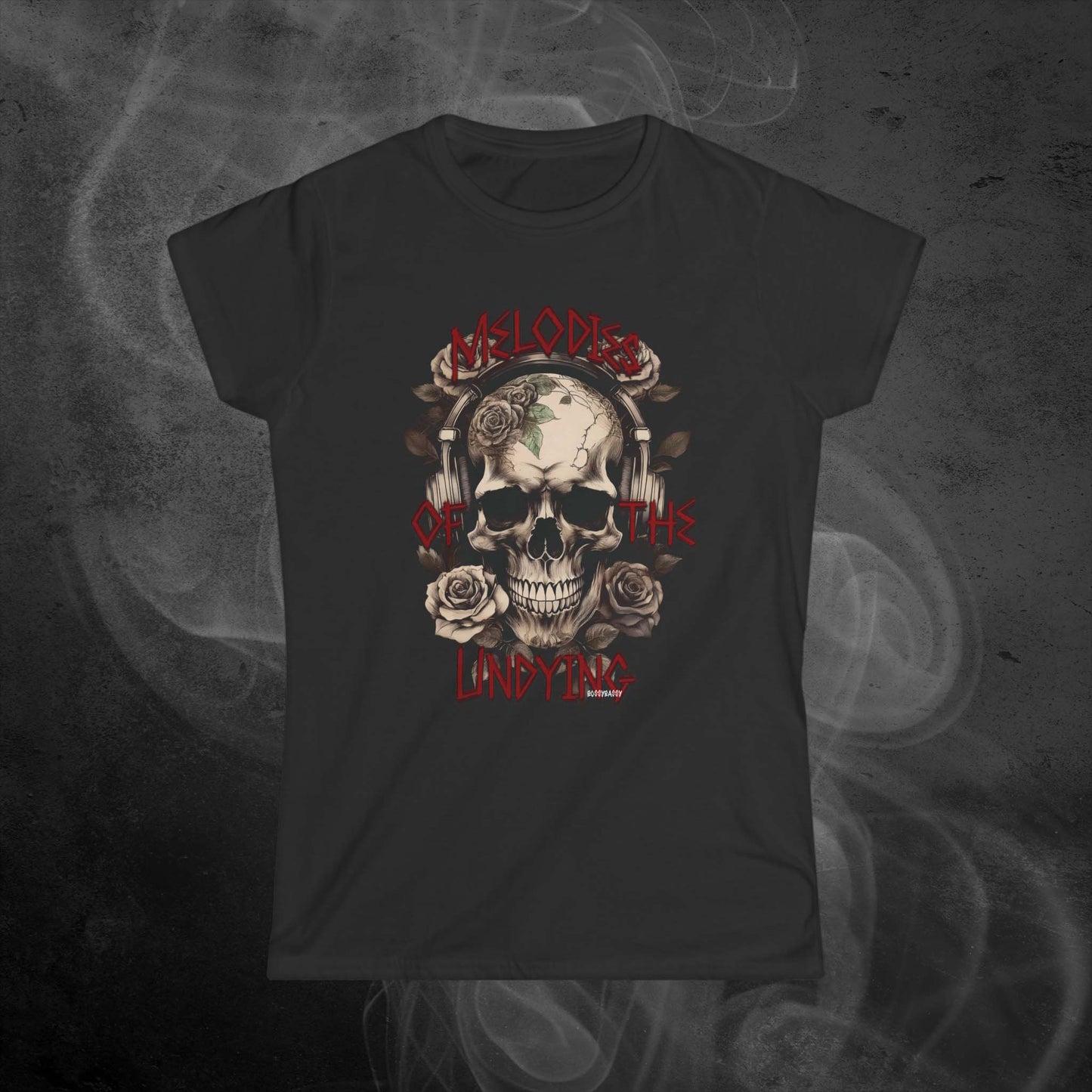 Vintage Skull with Roses Melodies of the Undying Women's Fit Black T-shirt