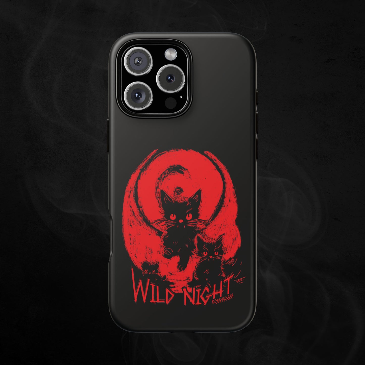 phone case matte features an illustration of black cats with a red background and the text wild nights