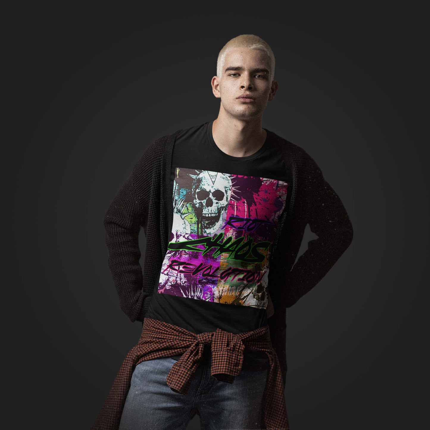 young-man-wearing-a-black-t-shirt-with-punks-alements-design-and-text-riot-chaos-revolution