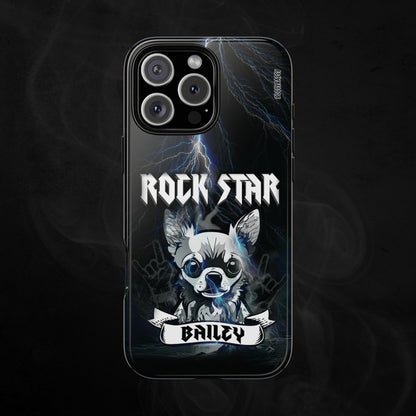 Black-Glossy-Phone-Case-with-an-illustration-of-a-chihuahua-dog-and-personalized-name-with-text-rock-star