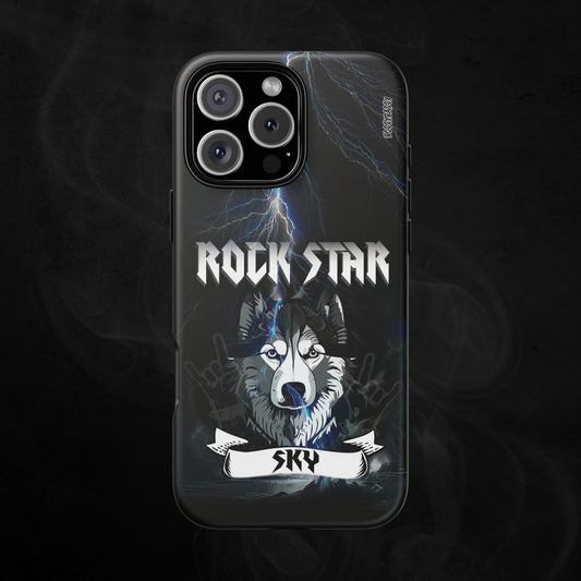 Black-Matte-Phone-Case-with-an-illustration-of-a-huskie-dog-and-personalized-name-with-text-rock-star