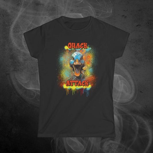 Black T-shirt With A Illustration Of A Colorfull Crazy Street Duck And Text Quack Attack-Graffiti Style Design