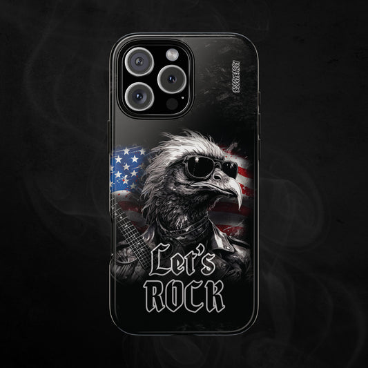 Black_Glossy_Phone_Case_With_A_Rocker_Eagle_With_US_Flag_On_Background_And_Text_Lets_Rock