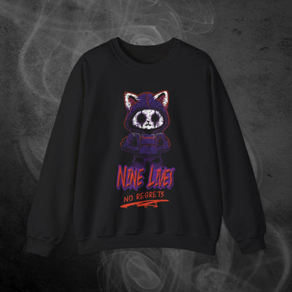 Black Sweatshirt With A Gothic Emo Cat Design And Text  Nine Lives No Regrets