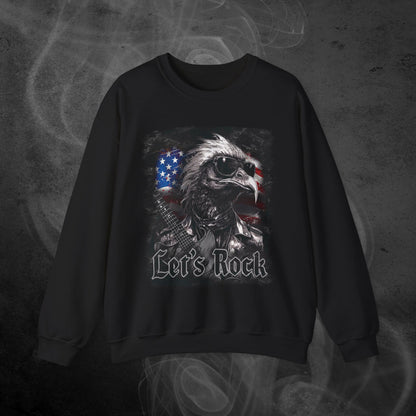 Black Sweatshirt With A Rocker Eagle With USA Flag Design And The Text Let's Rock
