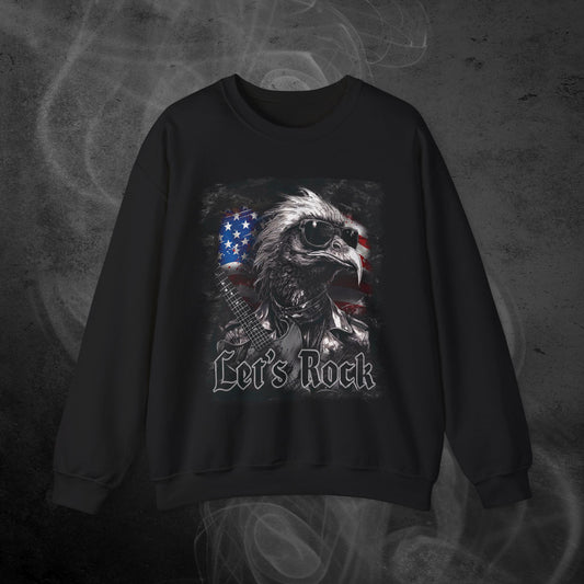 Black Sweatshirt With A Rocker Eagle With USA Flag Design And The Text Let's Rock