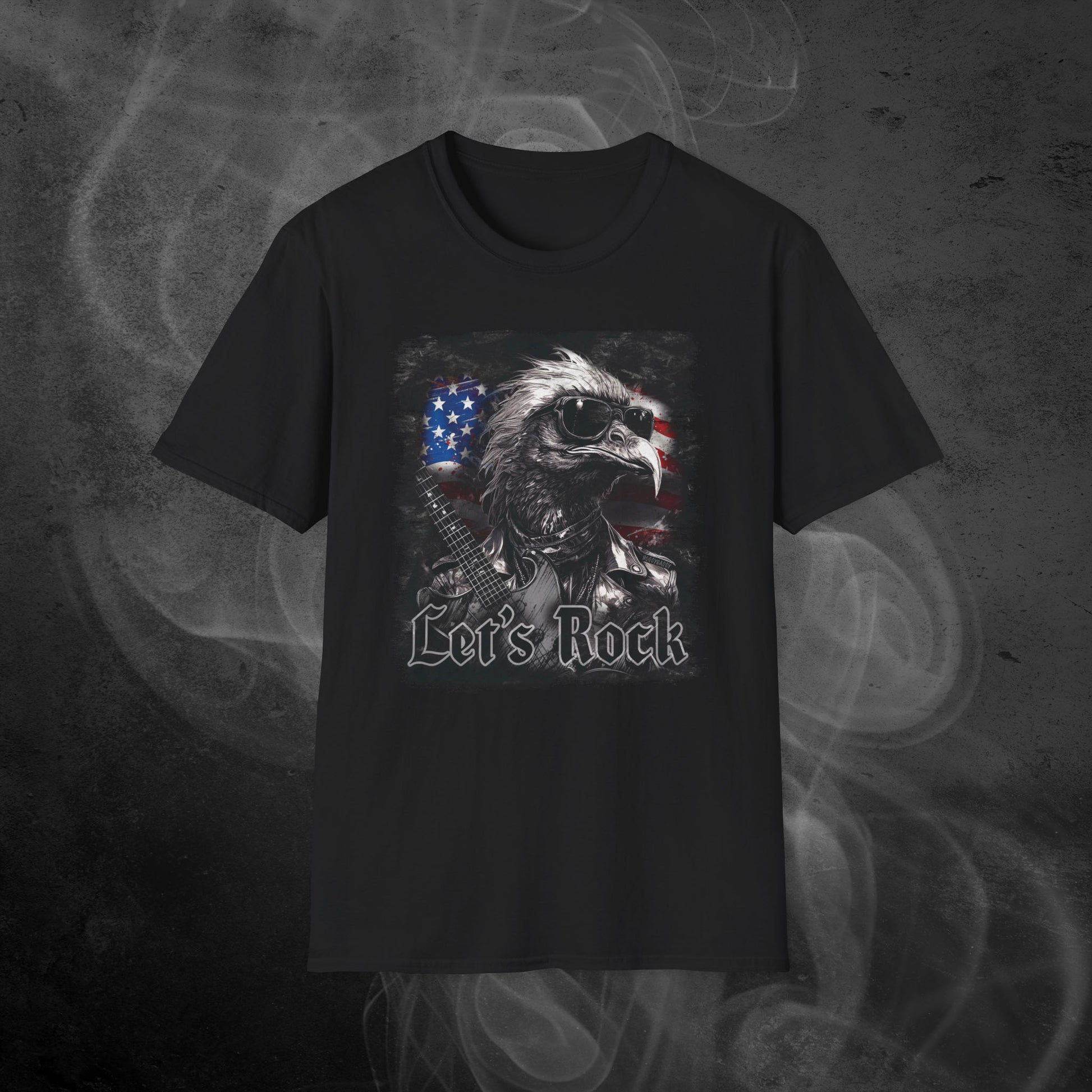 Black_Tshirt_With_A_Rocker_Eagle_With_USA_Flag_Design_And_The_Text_Let_s_Rock