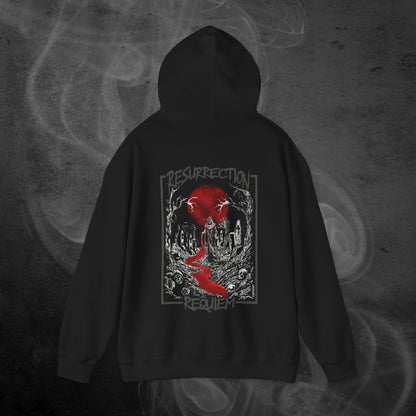 Unisex Black Hoodie With White Graveyard And Red Moon Illustration  Design With Text Resurrection Requiem