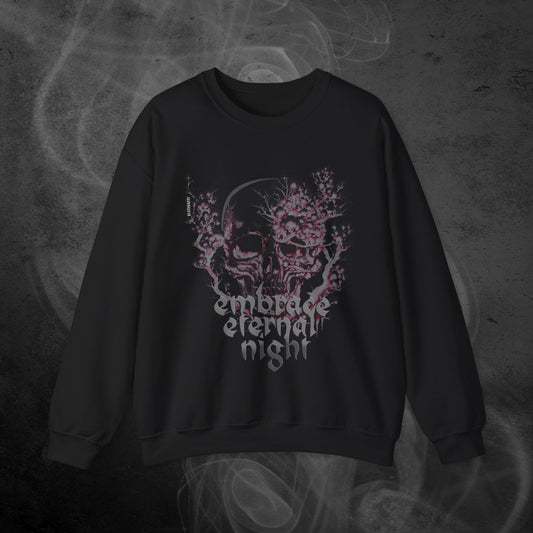 black-sweatshirt-with-gothic-pink-and-black-skull-print-and-text-embrace-eternal-night