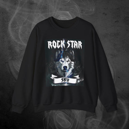 black-sweatshirt-with-illustration-of-a-huskie-dog-and-personalized-name-with-text-rock-star