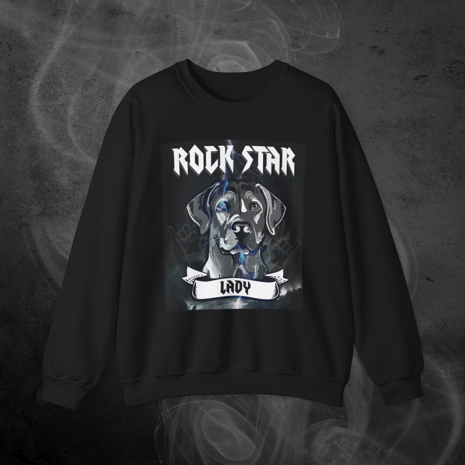 black-sweatshirt-with-illustration-of-a-labrador-dog-and-personalized-name-with-text-rock-star