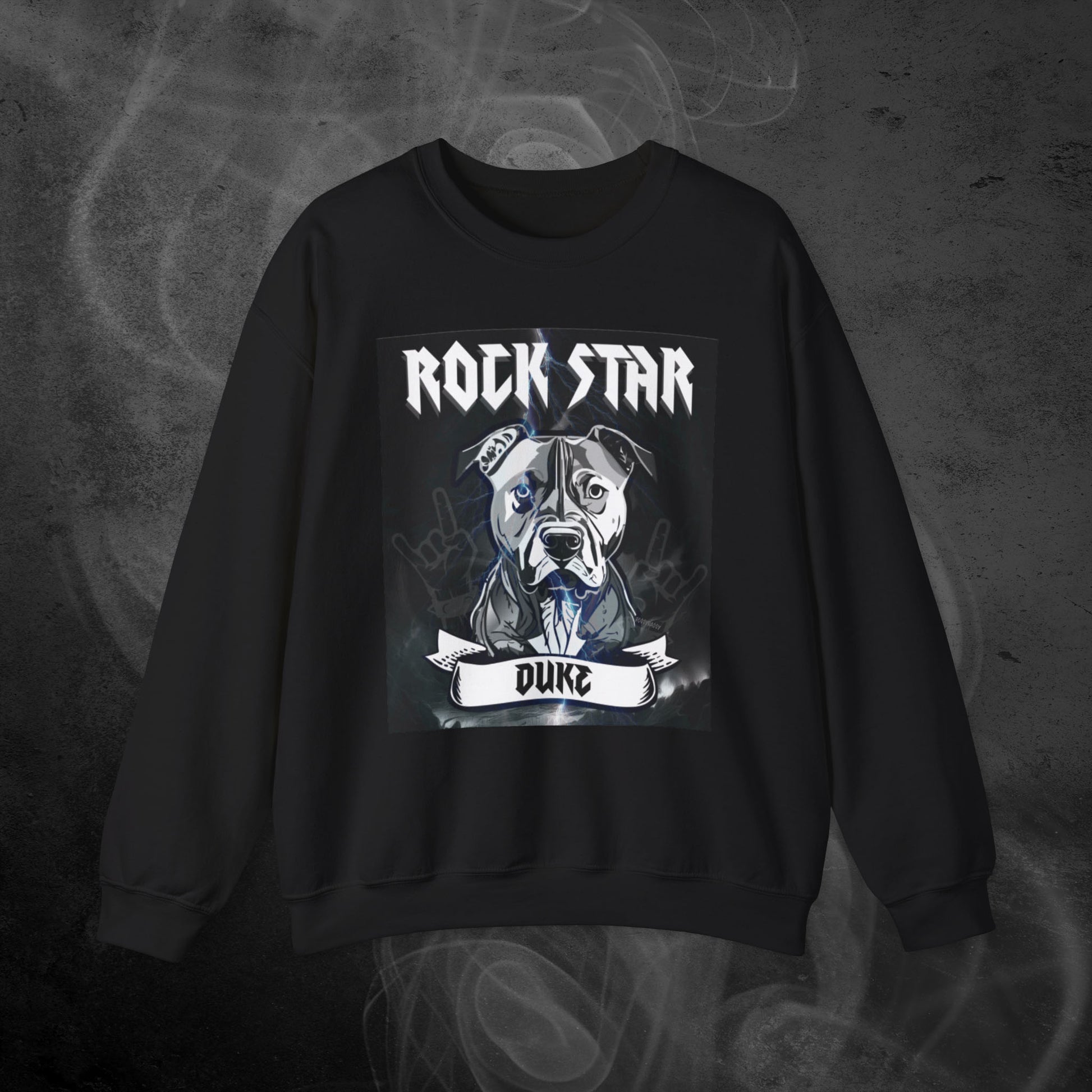 black-sweatshirt-with-illustration-of-a-pitbull-dog-and-personalized-name-with-text-rock-star