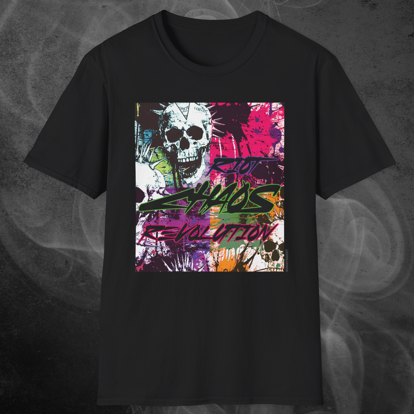 black-t-shirt-with-punks-alements-design-and-text-riot-chaos-revolution