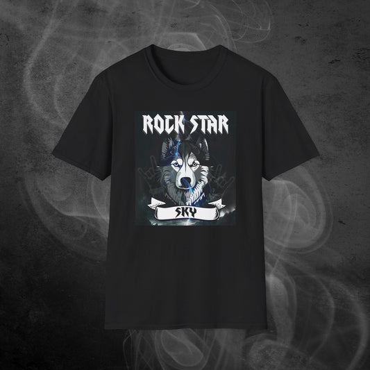 black-unisex-t-shirt-with-illustration-of-a-huskie-dog-and-personalized-name-with-text-rock-star