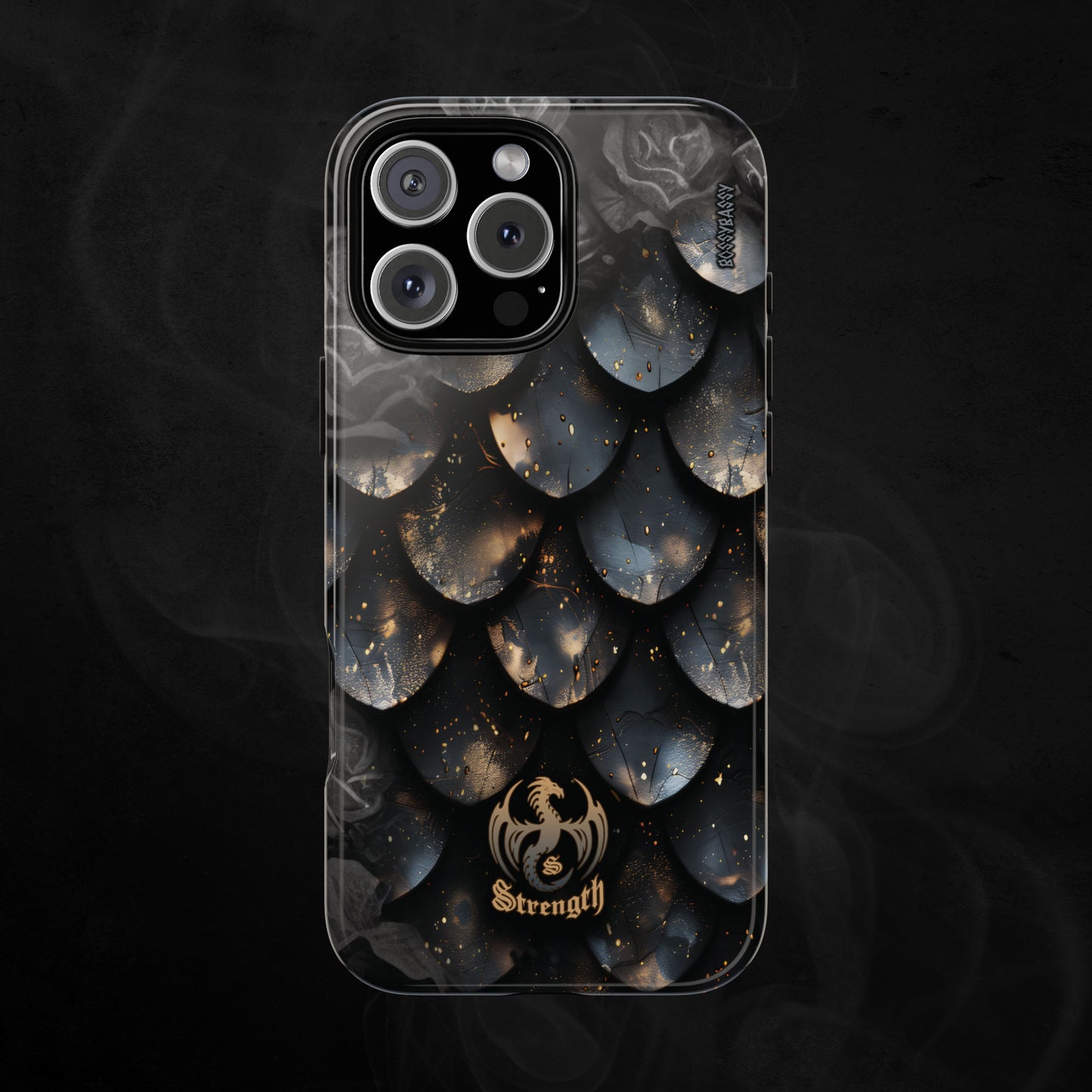 Black Dragon Scale with Roses and Personalized Monogram Glossy Phone Case