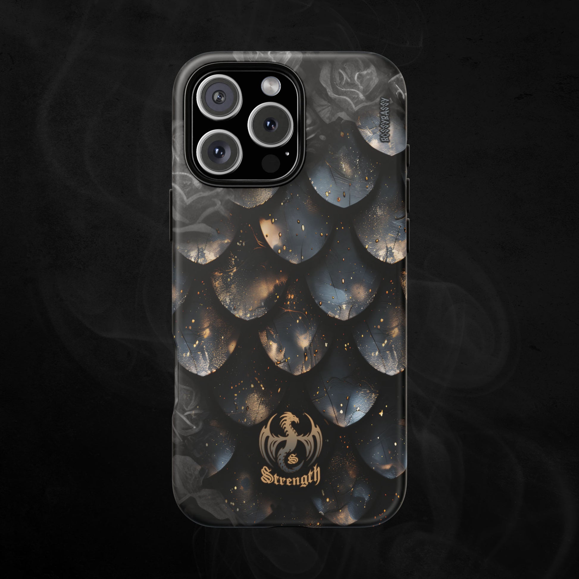 Black Dragon Scale with Roses and Personalized Monogram Matte Phone Case