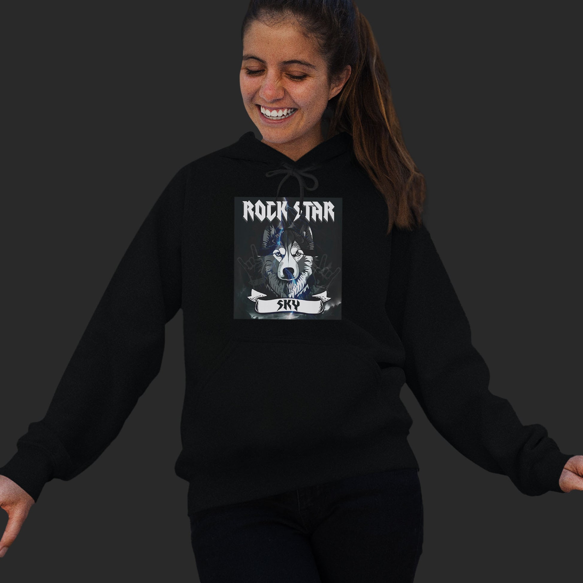 woman-wearing-a-black-hoodie-with-illustration-of-a-pitbull-dog-and-personalized-name-with-text-rock-star